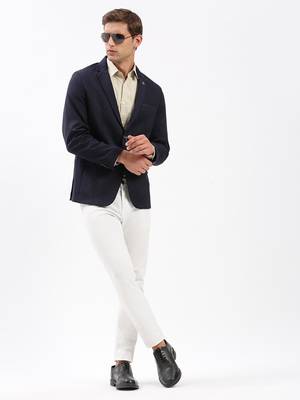 Men's Notched Lapel Solid Navy Blue Single-Breasted Blazer 6