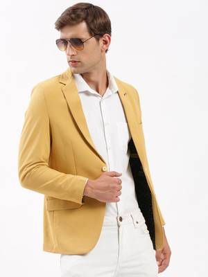 Men's Notched Lapel Solid Yellow Single-Breasted Blazer 2