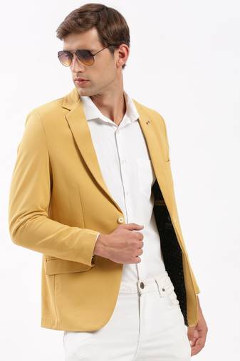 Men's Notched Lapel Solid Yellow Single-Breasted Blazer