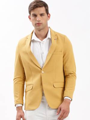 Men's Notched Lapel Solid Yellow Single-Breasted Blazer 3