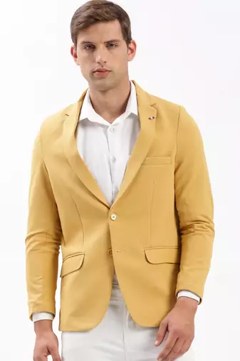 Men's Notched Lapel Solid Yellow Single-Breasted Blazer