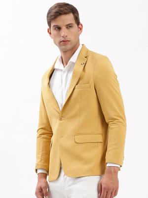 Men's Notched Lapel Solid Yellow Single-Breasted Blazer 4