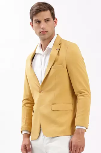 Men's Notched Lapel Solid Yellow Single-Breasted Blazer