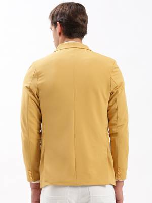 Men's Notched Lapel Solid Yellow Single-Breasted Blazer 5