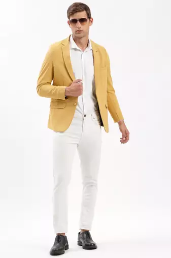 Men's Notched Lapel Solid Yellow Single-Breasted Blazer