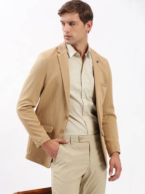 Men's Notched Lapel Solid Beige Single-Breasted Blazer 1