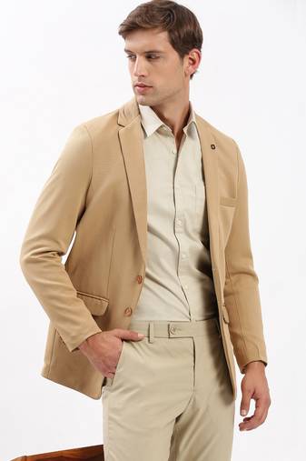 Men's Notched Lapel Solid Beige Single-Breasted Blazer