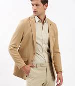 Men's Notched Lapel Solid Beige Single-Breasted Blazer