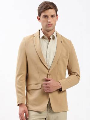 Men's Notched Lapel Solid Beige Single-Breasted Blazer 2