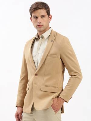 Men's Notched Lapel Solid Beige Single-Breasted Blazer 3
