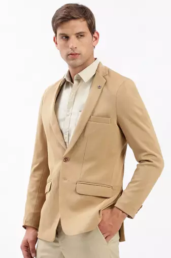 Men's Notched Lapel Solid Beige Single-Breasted Blazer