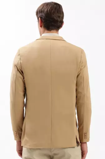 Men's Notched Lapel Solid Beige Single-Breasted Blazer