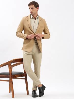 Men's Notched Lapel Solid Beige Single-Breasted Blazer 5