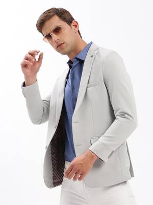 Men's Notched Lapel Solid Grey Single-Breasted Blazer 1