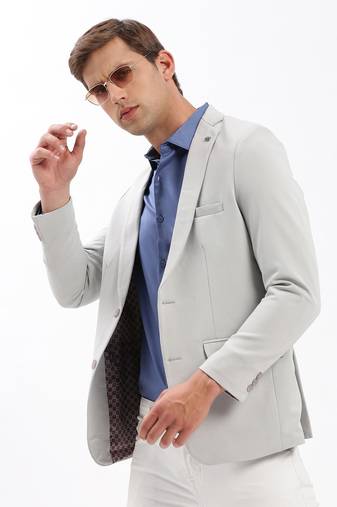 Men's Notched Lapel Solid Grey Single-Breasted Blazer