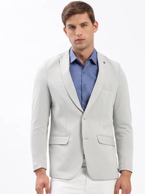 Men's Notched Lapel Solid Grey Single-Breasted Blazer 2