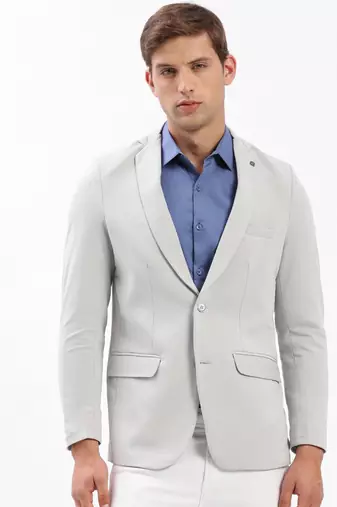 Men's Notched Lapel Solid Grey Single-Breasted Blazer
