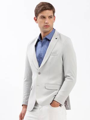 Men's Notched Lapel Solid Grey Single-Breasted Blazer 3