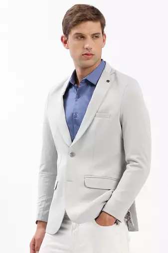 Men's Notched Lapel Solid Grey Single-Breasted Blazer