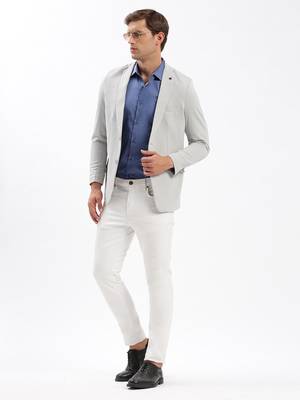 Men's Notched Lapel Solid Grey Single-Breasted Blazer 5