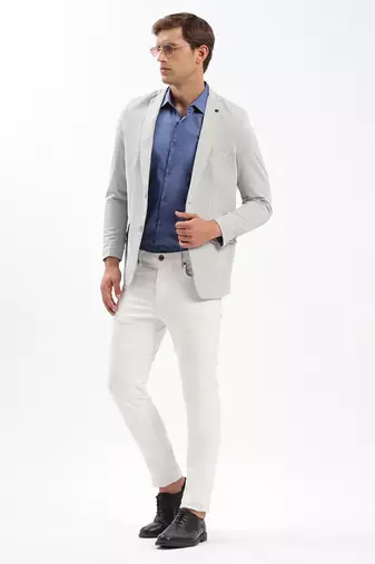 Men's Notched Lapel Solid Grey Single-Breasted Blazer