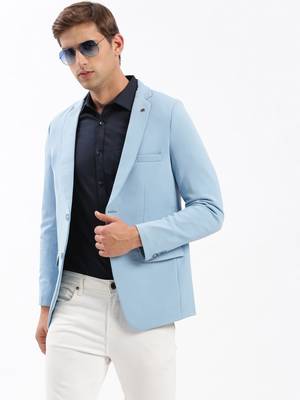 Men's Notched Lapel Solid Blue Single-Breasted Blazer 1