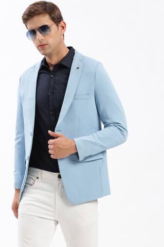 Men's Notched Lapel Solid Blue Single-Breasted Blazer