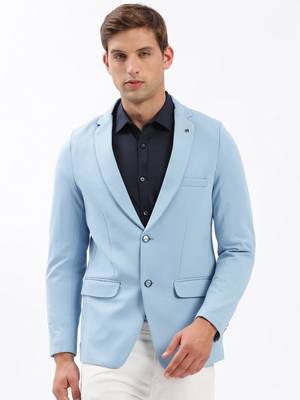 Men's Notched Lapel Solid Blue Single-Breasted Blazer 2