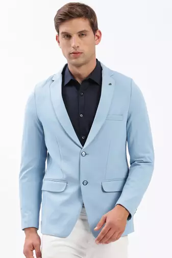 Men's Notched Lapel Solid Blue Single-Breasted Blazer