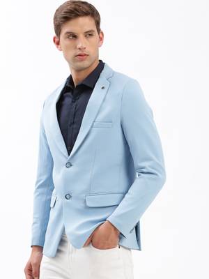 Men's Notched Lapel Solid Blue Single-Breasted Blazer 3