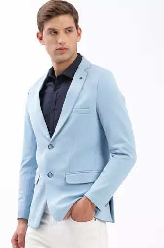 Men's Notched Lapel Solid Blue Single-Breasted Blazer