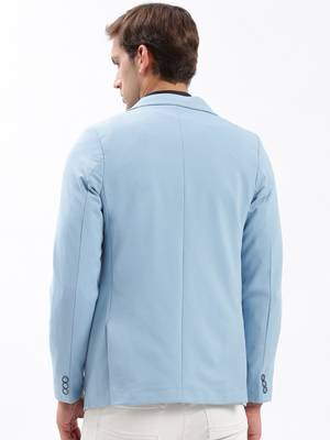 Men's Notched Lapel Solid Blue Single-Breasted Blazer 4