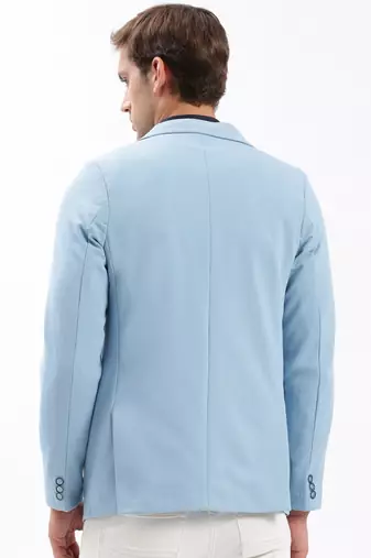 Men's Notched Lapel Solid Blue Single-Breasted Blazer