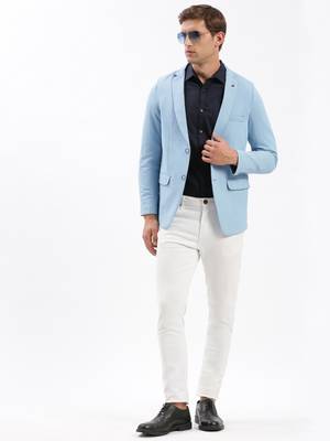 Men's Notched Lapel Solid Blue Single-Breasted Blazer 5