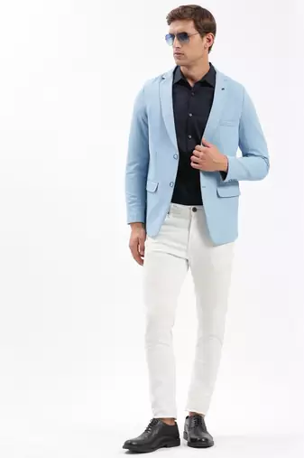 Men's Notched Lapel Solid Blue Single-Breasted Blazer
