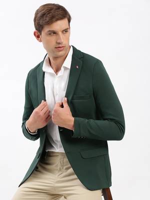 Men's Notched Lapel Solid Green Single-Breasted Blazer 1