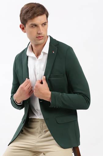 Men's Notched Lapel Solid Green Single-Breasted Blazer