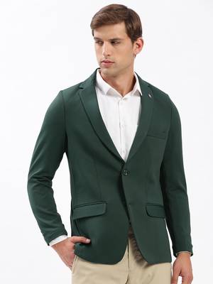 Men's Notched Lapel Solid Green Single-Breasted Blazer 2