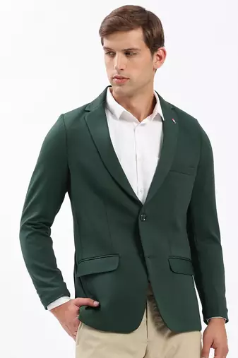 Men's Notched Lapel Solid Green Single-Breasted Blazer