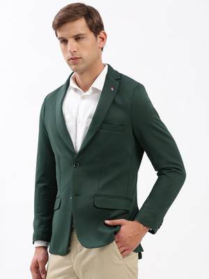 Men's Notched Lapel Solid Green Single-Breasted Blazer 3