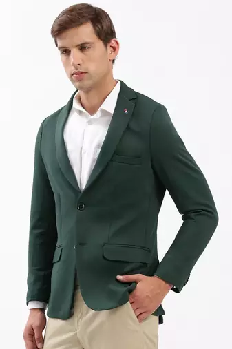 Men's Notched Lapel Solid Green Single-Breasted Blazer
