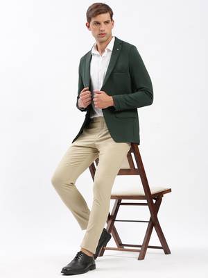 Men's Notched Lapel Solid Green Single-Breasted Blazer 5