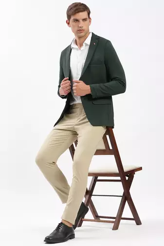 Men's Notched Lapel Solid Green Single-Breasted Blazer