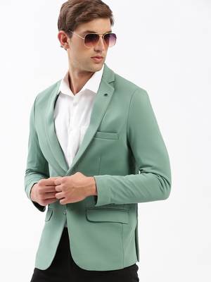 Men's Notched Lapel Solid Sea Green Single-Breasted Blazer 1