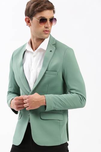 Men's Notched Lapel Solid Sea Green Single-Breasted Blazer