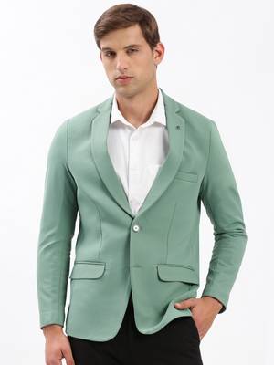Men's Notched Lapel Solid Sea Green Single-Breasted Blazer 2