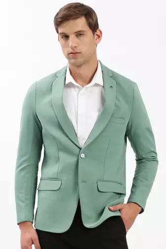 Men's Notched Lapel Solid Sea Green Single-Breasted Blazer
