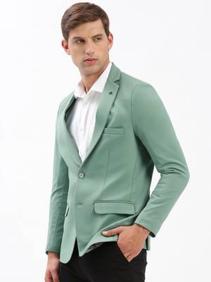 Men's Notched Lapel Solid Sea Green Single-Breasted Blazer 3