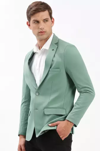 Men's Notched Lapel Solid Sea Green Single-Breasted Blazer