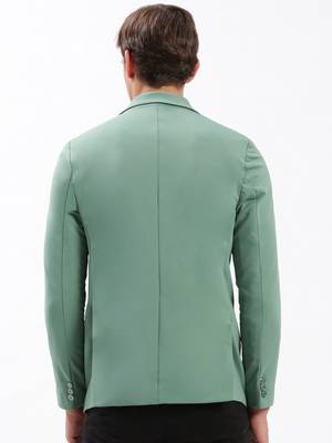 Men's Notched Lapel Solid Sea Green Single-Breasted Blazer 4